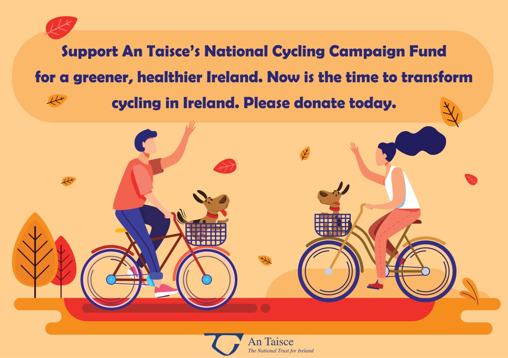 Graphic design for the National Cycling Coordinator fundraiser, two people on bikes